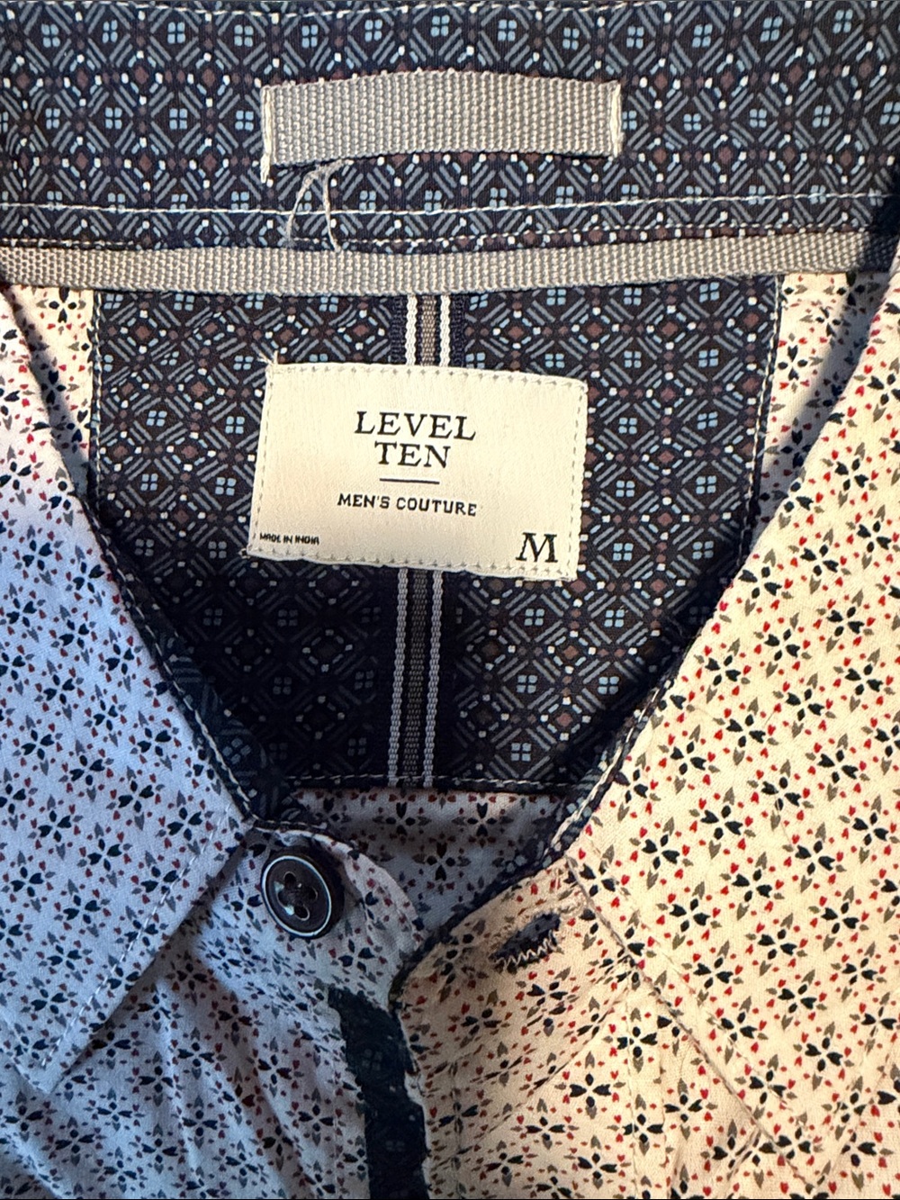 Men’s White Micro-Print Button-Up Shirt Level Ten Medium NWT